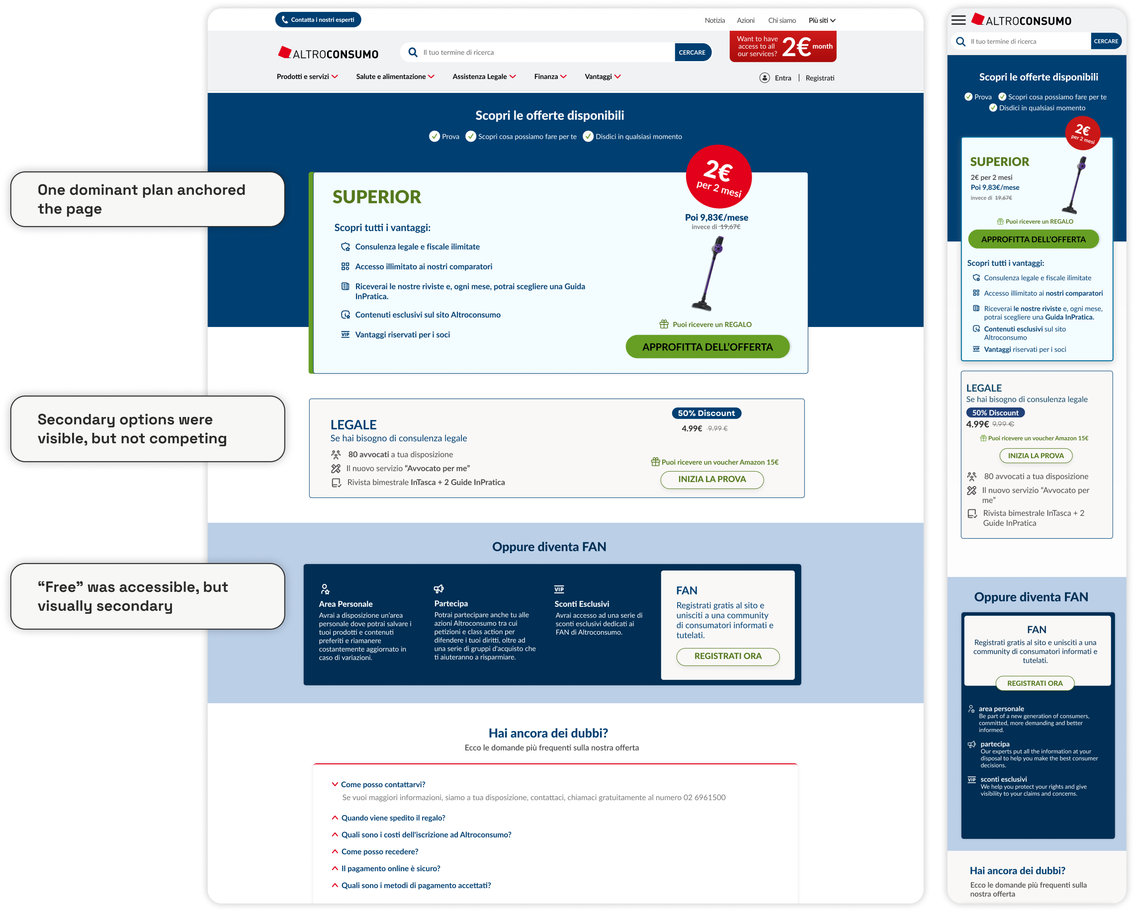 Offer page — structured decision system