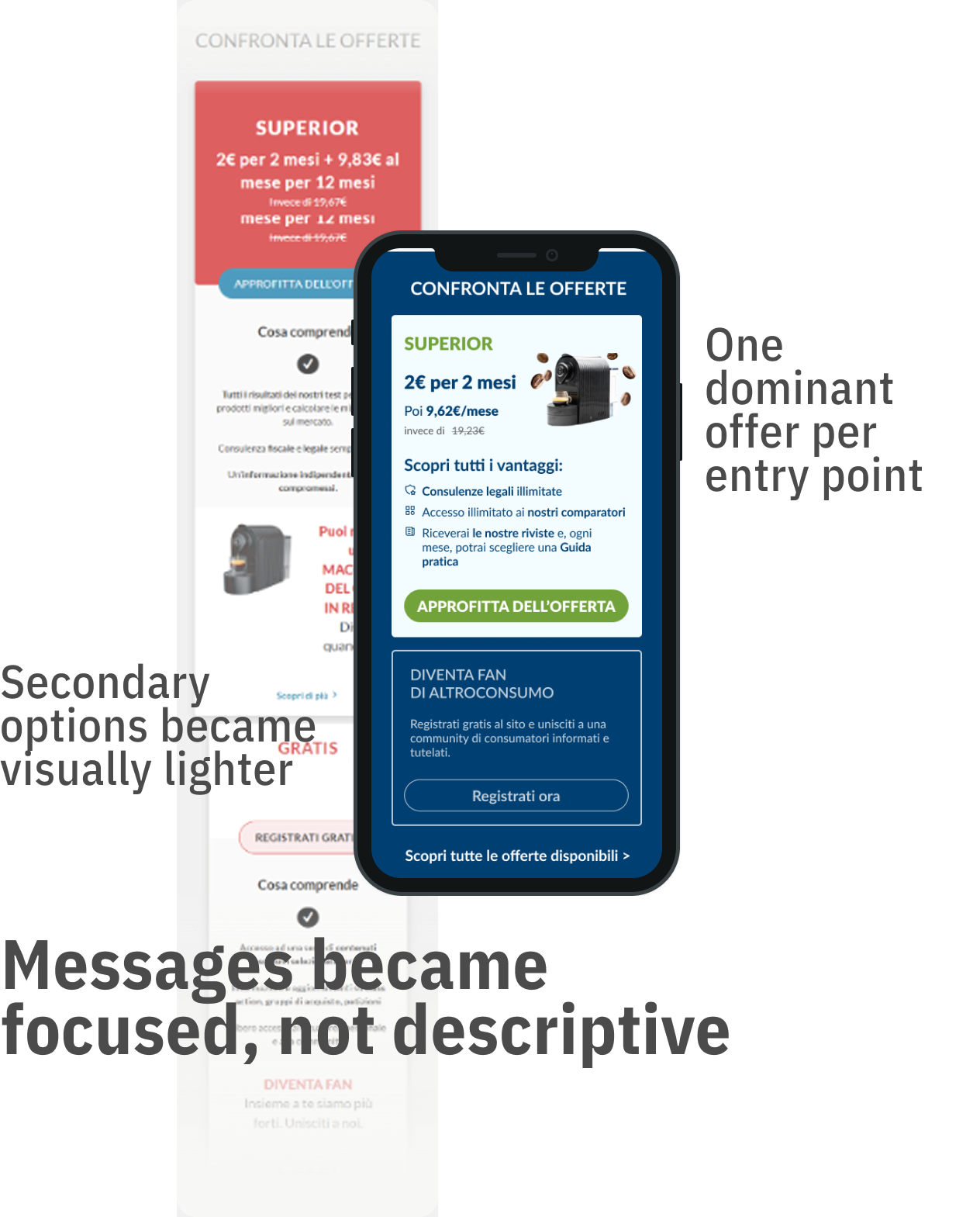 After — homepage offer cards with clear direction