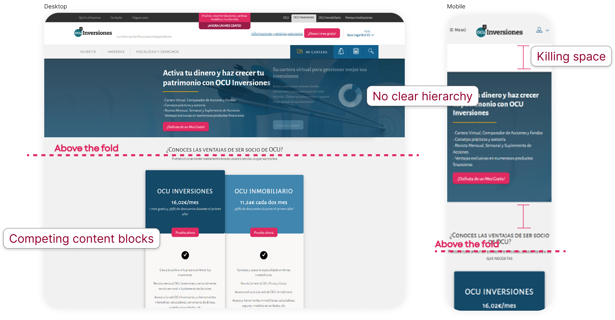 OCU Inversiones — before redesign
